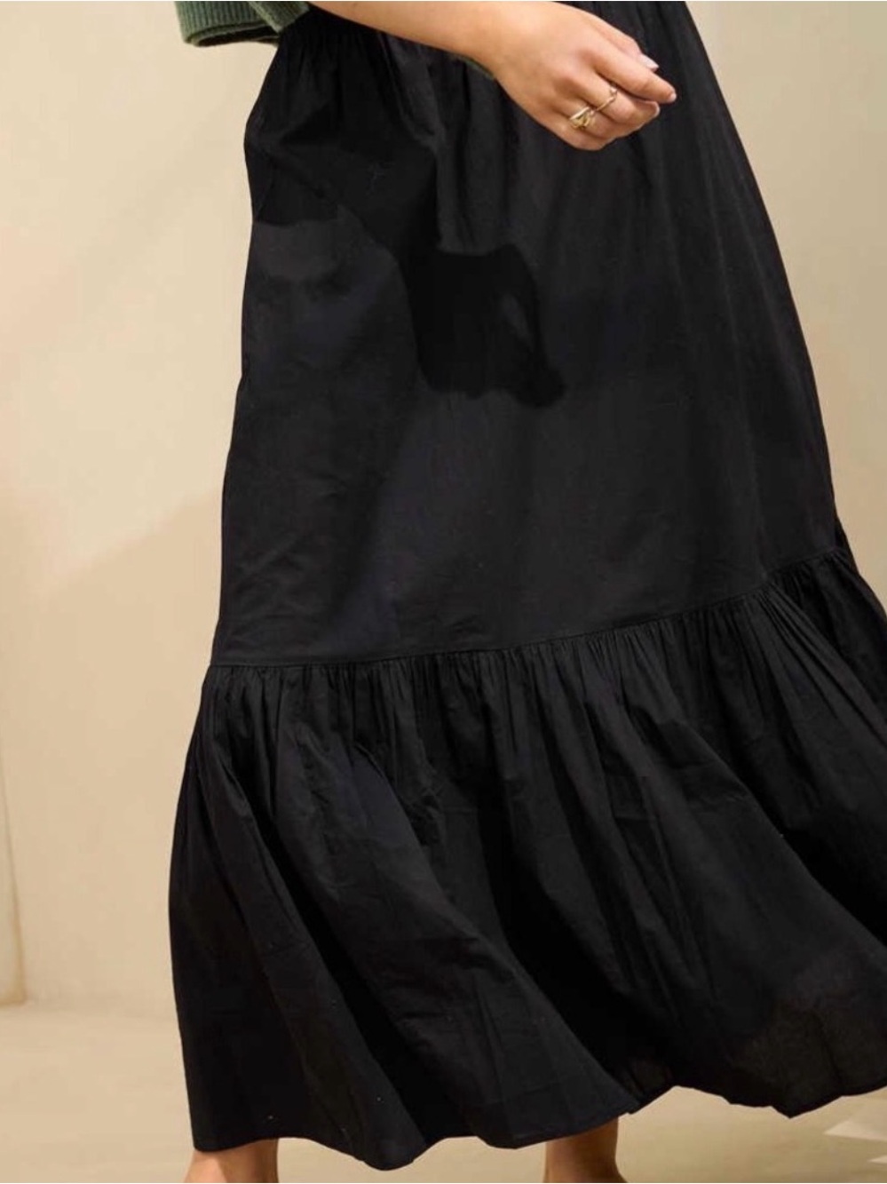 aerie Black Tiered Maxi Skirt with Elastic Waist